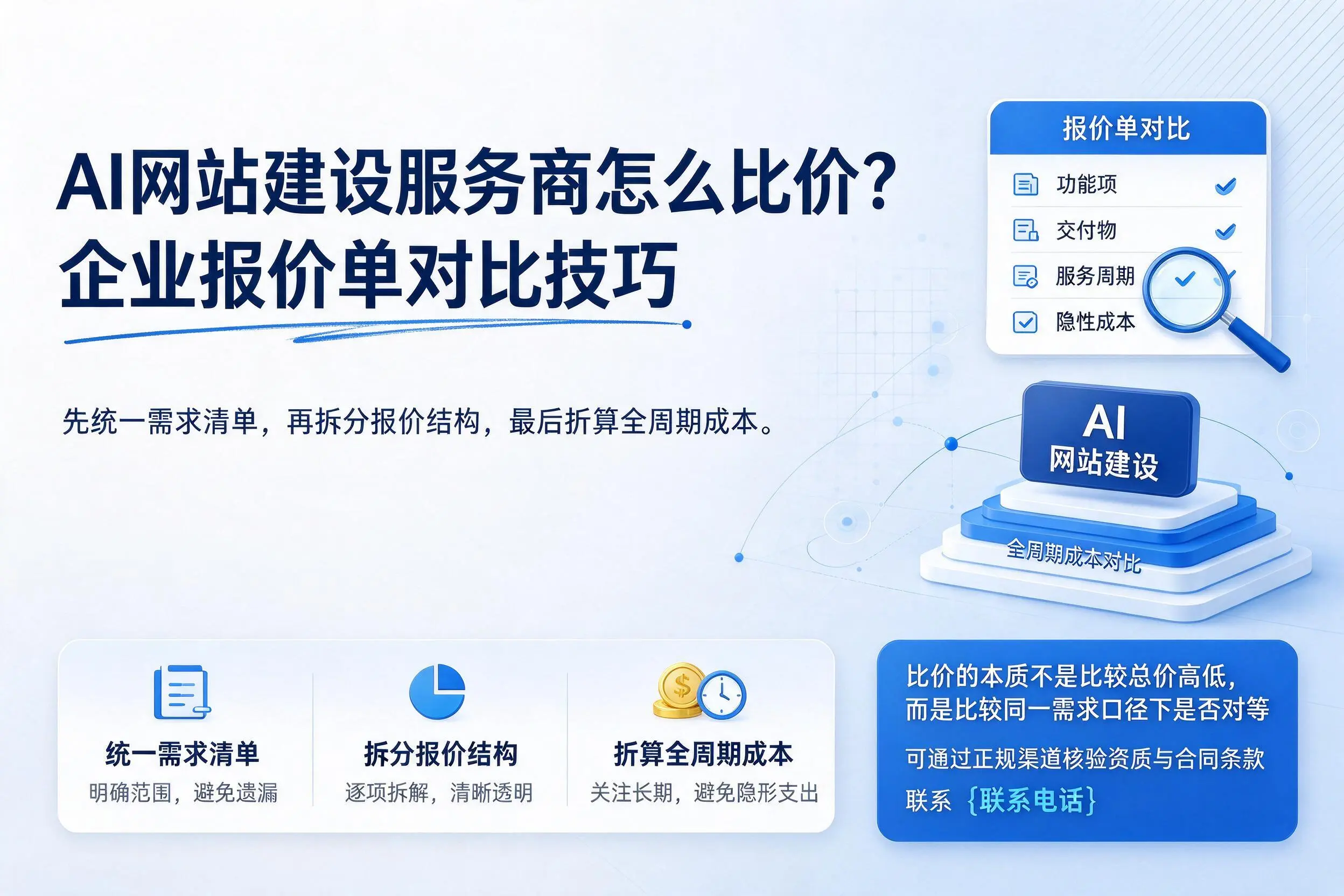 AI网站建设服务商怎么比价?天门企业报价单对比技巧