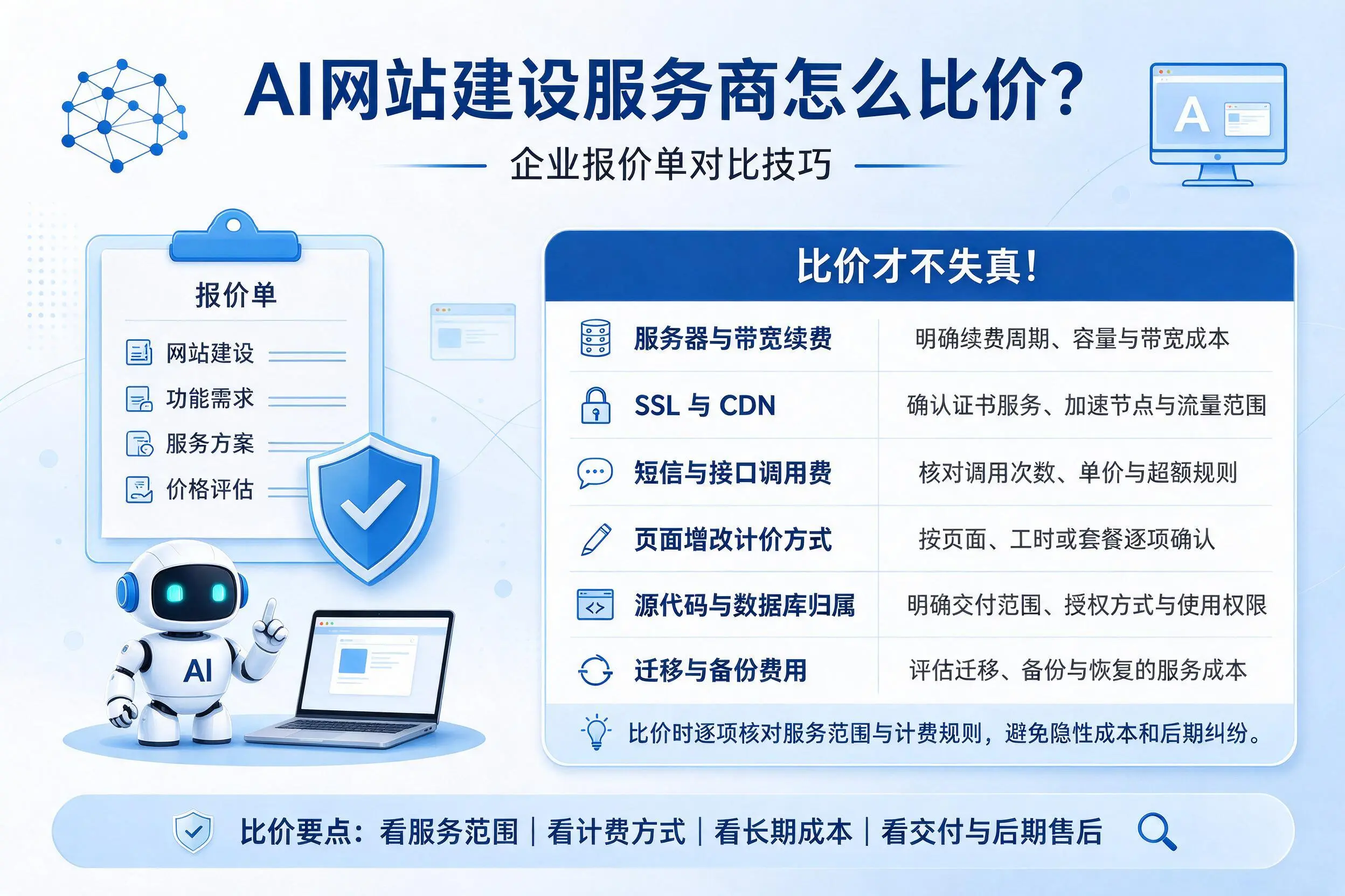 AI网站建设服务商怎么比价?天门企业报价单对比技巧