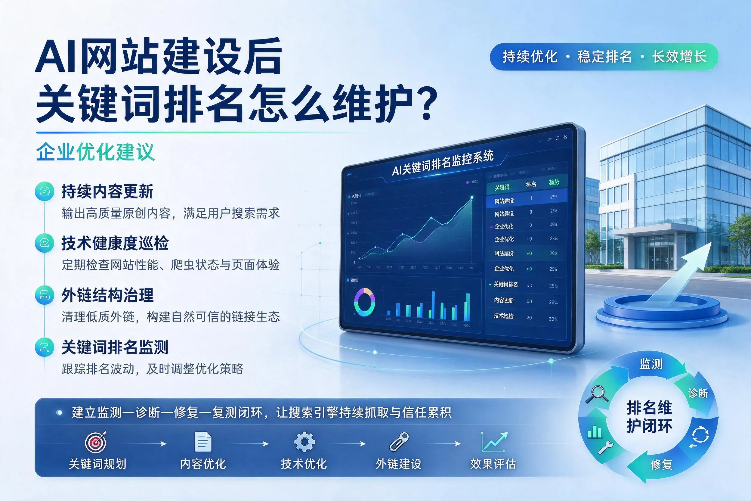 AI网站建设后关键词排名怎么维护？天门企业优化建议