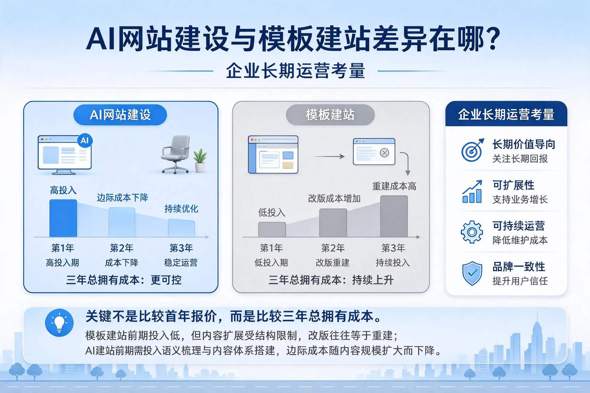 AI网站建设与模板建站差异在哪？天门企业长期运营考量